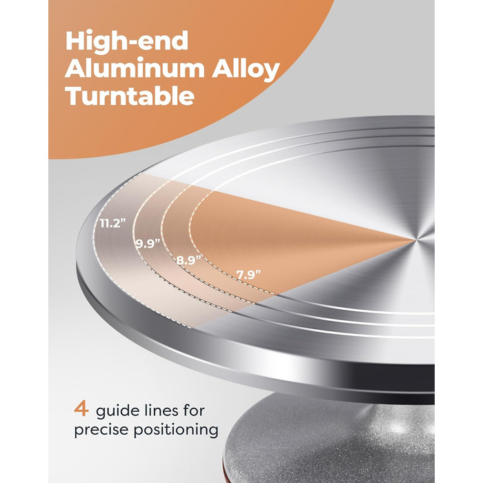 Підставка для тортів Kootek з поворотним столом, 30.5 см, згладжувач для крему 32.8 см, силіконовий шпатель, сервер для тортів, набір для декорування тортів, сріблястий