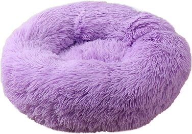 Кругле ліжко для собак та котів Haoye, м'яке плюшеве ліжко, Ø 50 см/80 см, фіолетовий колір
