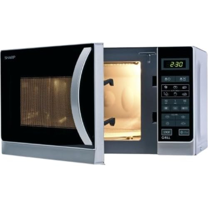 Мікрохвильова піч Sharp R642INW з грилем, срібна: компактна модель з таймером та дитячим блокуванням