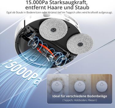 Робот-пилосос JONR T5 Pro Gen 2 з функцією миття, 15000Pa, сушка гарячим повітрям, антизаплутування, LiDAR-навігація, док-станція