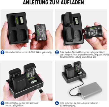 NEEWER Комплект акумуляторів та зарядного пристрою LP-E6NH (3 шт. 2250mAh) з USB зарядкою на 3 слоти, серветка, сумісний з Canon EOS R7, R5, R6, R6 II, R 5DIV, 6DII, 7DII, 80D, 90D