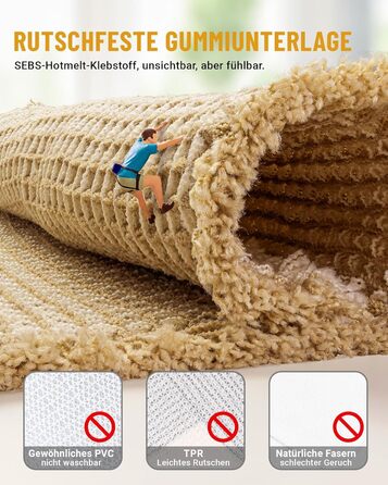 Boho Bathroom Rug Set - Non-Slip Bath Mats (2-Piece) - Washable Shower Rugs for Bathroom, Bedroom, Living Room - 51x120cm + 41x61cm (Brown & White)