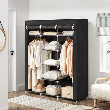 SONGMICS Clothes Closet, Fabric Closet, Folding Wardrobe with Clothes Rod, Clothes Rack, Storage, Pockets, Shoes, Bedroom, Dressing Room, 45 x 150 x 175 cm, Black RYG12B