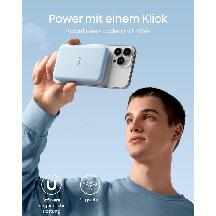 Anker MagGo 5000mAh Power Bank (Магнітний) для iPhone 12/13, Blue