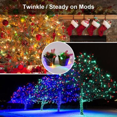 Ланцюжок прикрас AUAUY зі сніжинками: 6м, 40 LED, 2 режими, вологостійкий, для дому та саду, святкова декорація (кольоровий, зірки)