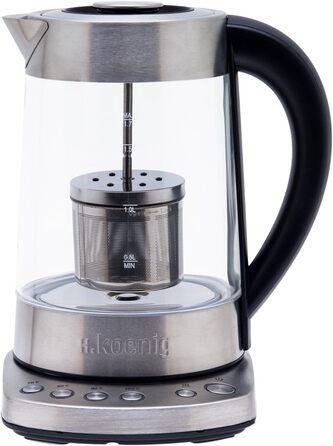 H.KOENIG TI600 Instant T Teapot Electric Kettle 1.5L, 1.5 liters, Stainless Steel/Glass (Kettle and Teapot)