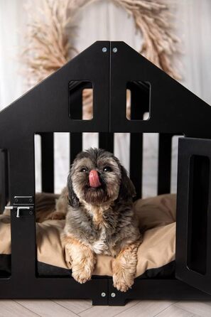 Будка для собак з дерева, клітка для собак із замком, вольєр для тварин, чорна (74 x 53 x 64 см)