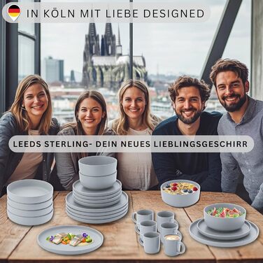 Набір посуду SÄNGER Steingut 12 предметів: тарілки для 4 осіб (4 великі, 4 десертні, 4 глибокі), кольоровий, стійкий до подряпин, VALUE COLLECTION (Leeds Sterling, 6 салатників)