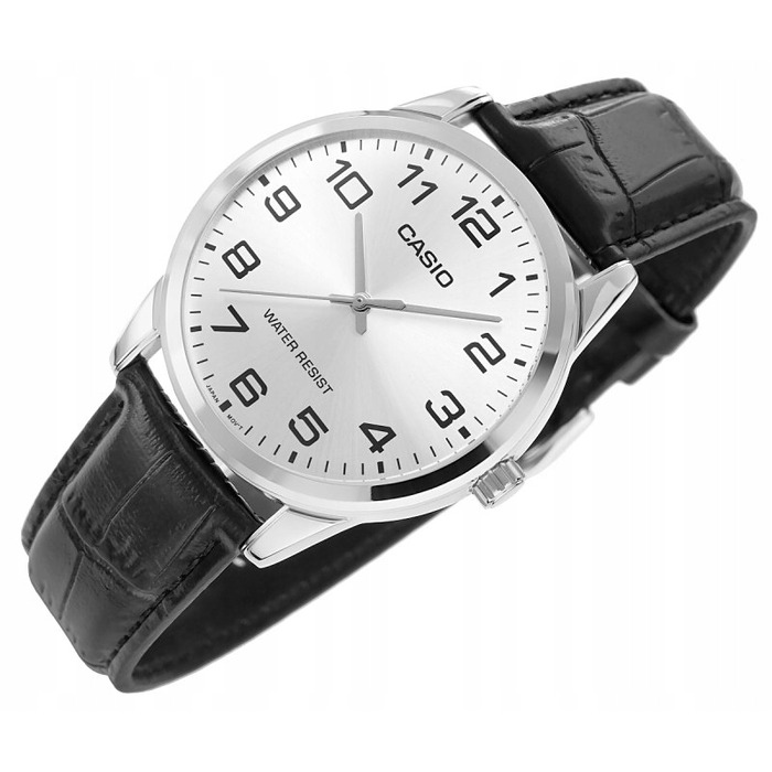 Класичний чоловічий годинник CASIO: сріблястий корпус, чорний ремінець із натуральної шкіри + подарункова коробка