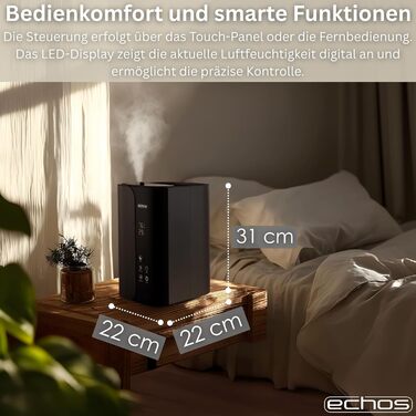 Зволожувач повітря Steinborg® 5 літрів, ультразвуковий, з пульт дистанційного керування, очищувач повітря, гігрометр, LED-дисплей, тихий, потужний, 350 мл/год, відсік для арома-масел, таймер, автовимкнення