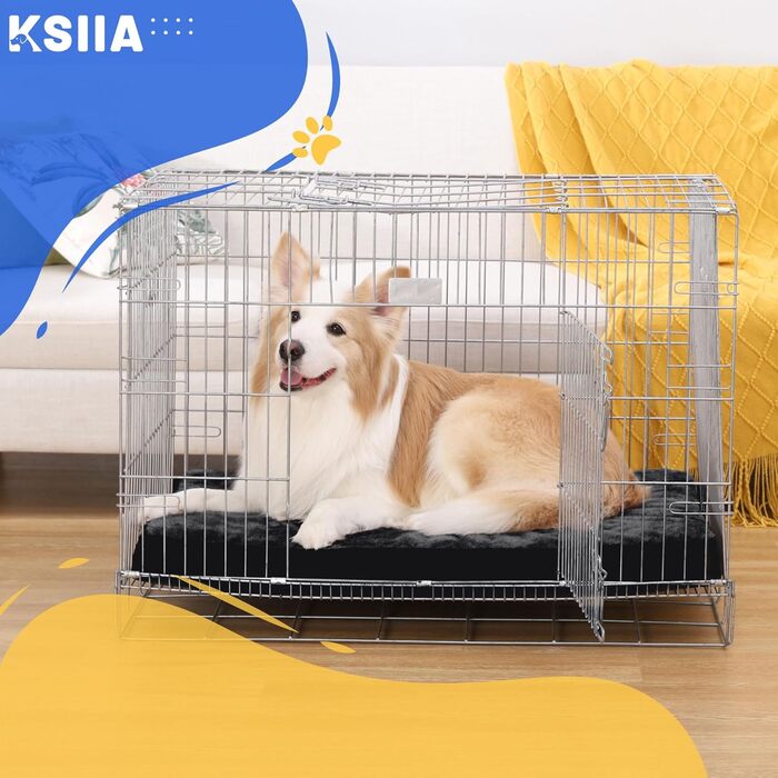 KSIIA Orthopedic Dog Bed for Large Dogs, XL Washable Dog Cushion Fluffy Dog Mat Dog Mattress with Removable Cover in 105x70x8cm (L 105 x W 70 x H 8 cm, Black)