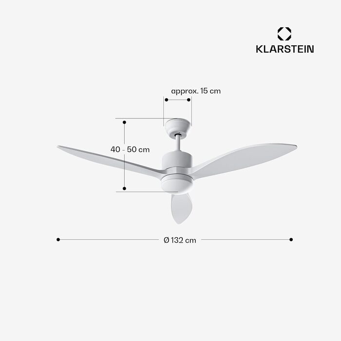 Стельовий вентилятор Klarstein SkyBreeze з підсвічуванням та смарт-управлінням, IP44, 6 швидкостей, 132 см, білий
