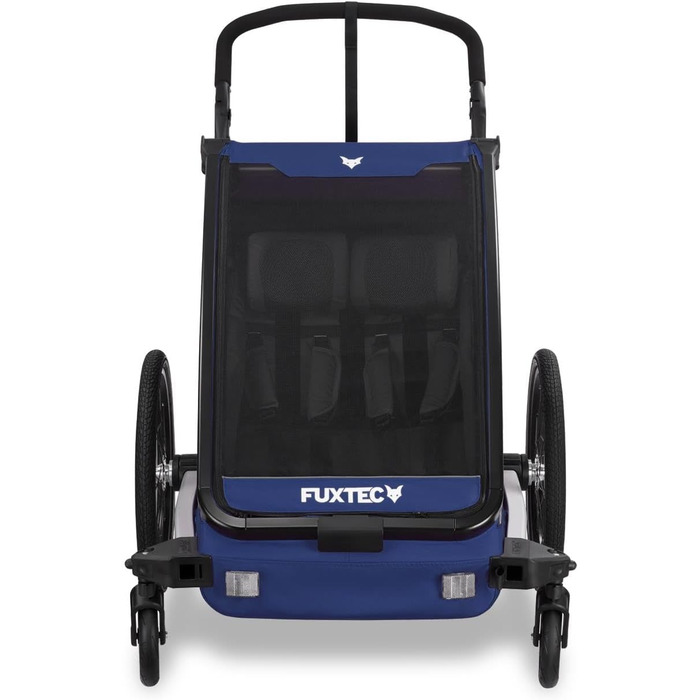 Fuxtec Fahrradanhänger Sportfux: Причіп для велосипеда на 2 місця, з багажником, відбивачами, ручкою-штовхачем, захистом від дощу та сонця, складний, фіолетовий FX-FA1 (блакитний)