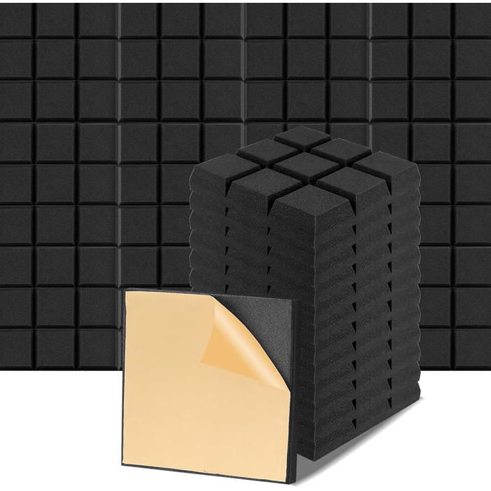 Акустичний поролон для звукоізоляції стін, панелі-поглиначі шуму 30x30x3 см, високощільний шумопоглинаючий матеріал для студії, офісу та кімнати запису, чорний (12 шт.)