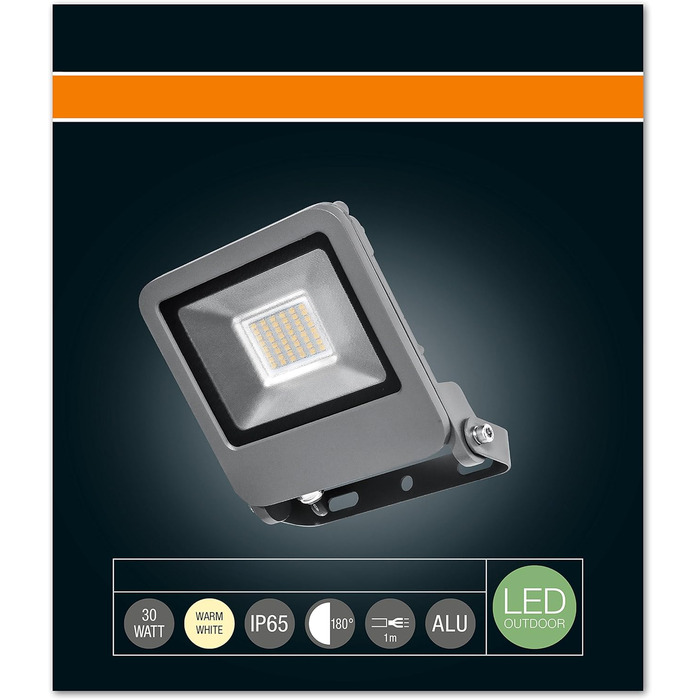 Світлодіодний прожектор Osram Endura Flood для вулиці, тепле біле світло, 30 Вт, 226x201x37 мм