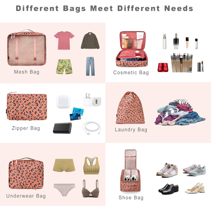 Набір органайзерів для подорожей BAGAIL (8 шт.) - Кубики для пакування валіз, сумка-організатор, Leopard Print