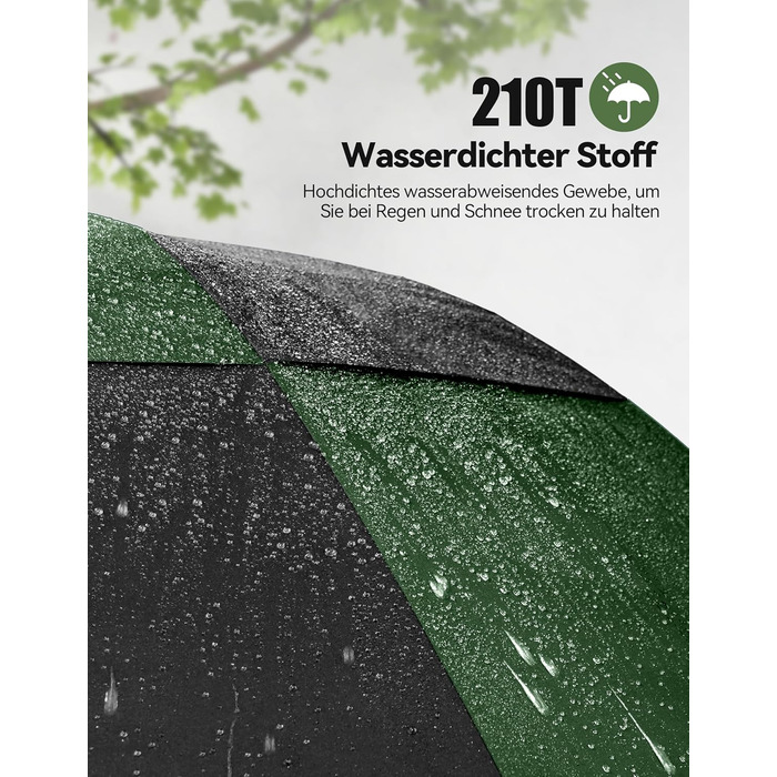 TECKNET Головний парасолька великий XXL, гольф-парасолька 173 см, стійкий до вітру, подвійний купол, вентильований, автоматичне відкриття, ручка EVA, для жінок та чоловіків (чорний та зелений, 150 см)