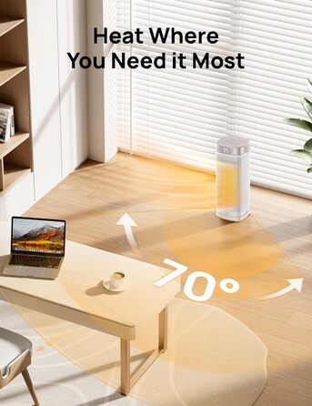 Dreo 16 Inch Electric Heater, Energy Efficient Space Heater with Thermostat, 70° Oscillating, Remote Control, 3 Modes, Tip-over & Overheat Protection, Silent Ceramic Fan Heater for Home, White
