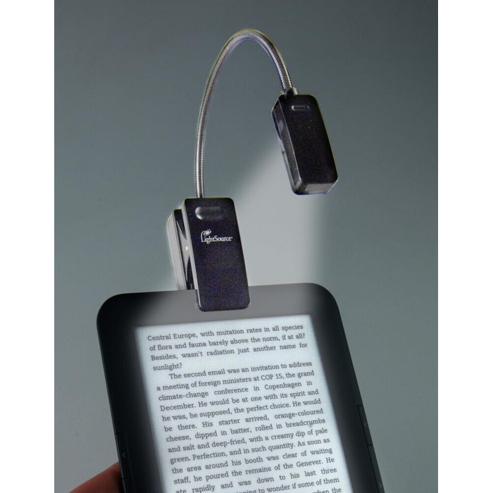 LED лампа для читання з кліпсою для Kindle, чорна - для книг, планшетів, нічник