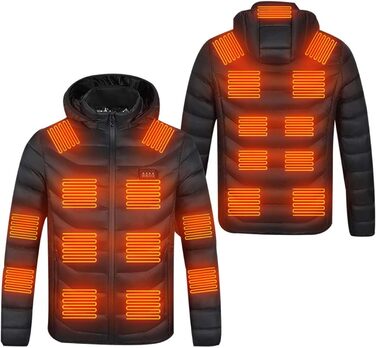 Обогрівальна куртка для чоловіків та жінок з капюшоном, тепла куртка-пуховик, зимова куртка для активного відпочинку, полювання, мотоциклів, кемпінгу, чорного кольору, XL