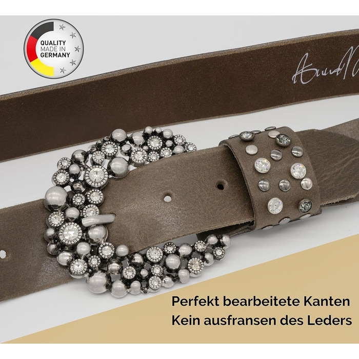 Жіночий шкіряний ремінь AnnaMatoni з розкішною стразовою пряжкою 4 см, Німеччина, сірий (100 см)