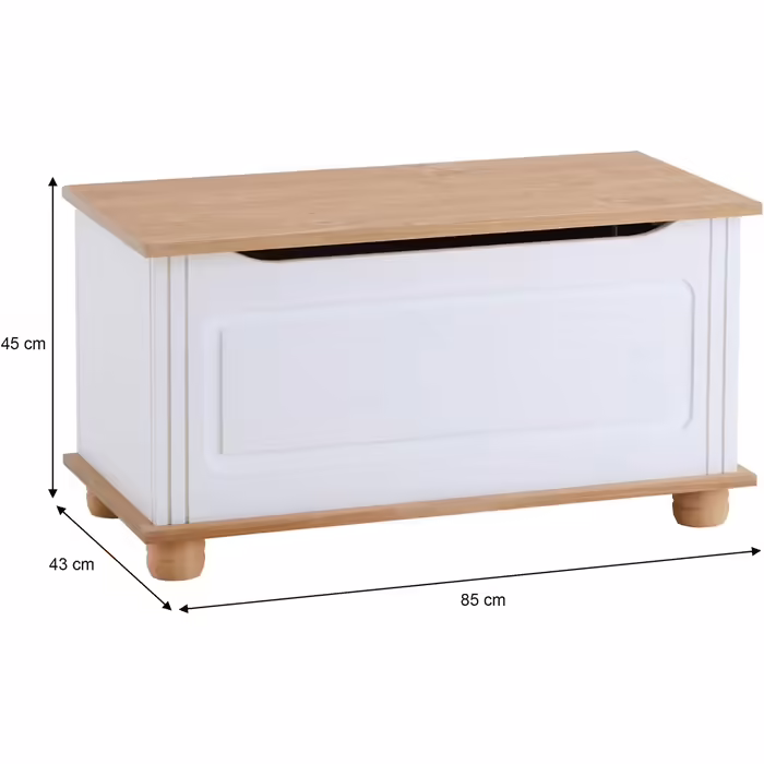 IDIMEX Chest Bench Bristol, Bench Bank Wooden Bench Trunk in Country House Style with Pinch Guard, Solid Pine, White/Brown Lacquered