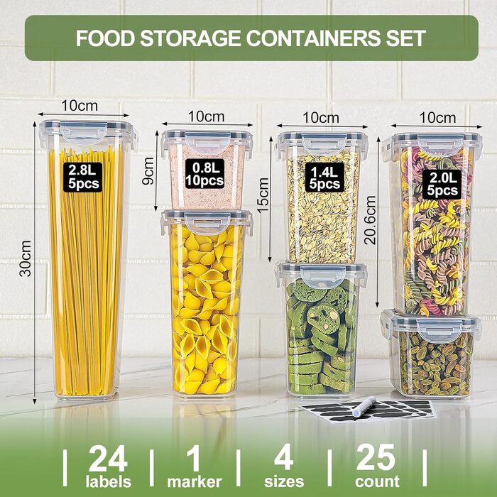 Набір контейнерів для продуктів з кришкою, 16 шт. BPA free, герметичні, для зберігання круп, борошна, мюслі. Органайзери для кухні з етикетками