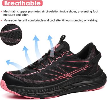 Черевики робочі чоловічі/жіночі, захисні черевики зі сталевим підноском, легкі, дихаючі, EU 37-46 (Рожевий, 39 EU)