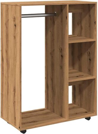 vidaXL Wardrobe with Open Compartment, 3 Side Shelves, Wheels, Coat Rack, Wardrobe, Bedroom, Closet, White 80x40x110cm Wood-Based Material (Handcrafted Oak)