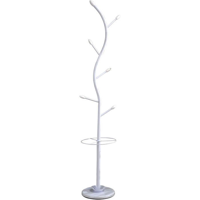 IDIMEX Clothes Rack Coat Stand Triana with 6 Clothes Hooks and Umbrella Stand, White Lacquered