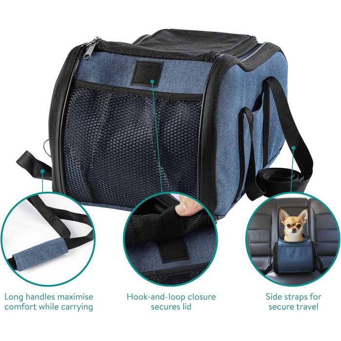Автомобільний лежак для собак Navaris - блакитний, з ремінцем та блискавкою - переноска для собак в авто