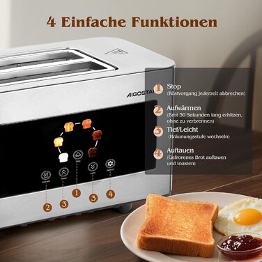 Тостер Aigostar 4-х секційний з LED-сенсорним екраном, нержавіюча сталь, 1400W