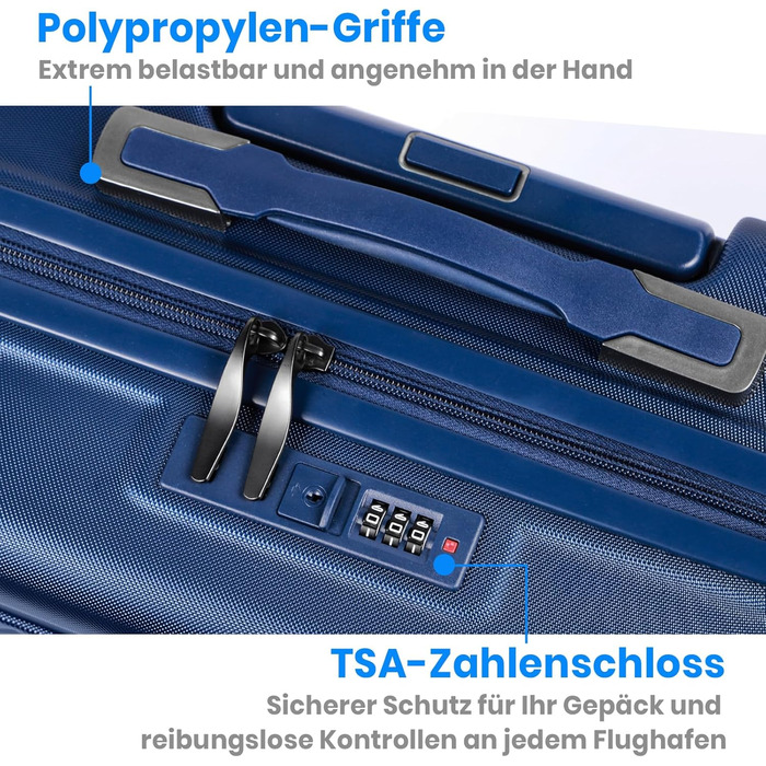 Набір валіз Tavoxda 3 шт. з TSA-замком, з регульованою ручкою, великі валізи, набір для подорожей для жінок та чоловіків (1 шт, темно-синій)