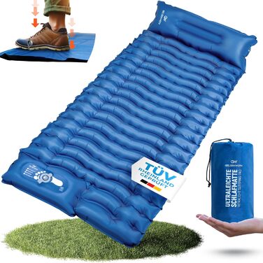 GELSENWERK Self-Inflating Sleeping Pad with Foot Pump - Ultralight Camping Air Mattress with Pillow for Travel, Hiking & Tent Use