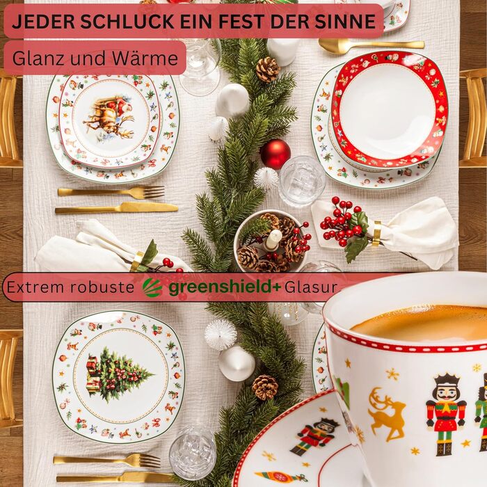 Набір посуду SÄNGER Bilgola, 18 предметів, для 6 осіб: тарілки для супу, десерту та їжі з порцеляни, 12 кавових чашок, PREMIUM COLLECTION (дизайн