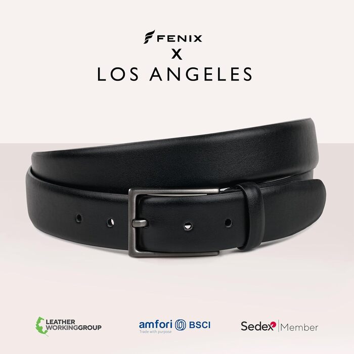 Чоловічий ремінь FENIX LOS ANGELES зі стійкого матеріалу, регульований, з гіпоалергенною пряжкою (30 мм), Jet Black, 100 см — для костюма та джинсів