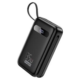 Powerbank 20000mAh з PD 35W, USB-C кабель, LED дисплеєм та 8 Pin кабелем. Чорний акумулятор для iPhone, iPad, Samsung Galaxy, Huawei та інших пристроїв