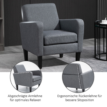 HOMCOM Armchair Single Chair with Cushion, Wooden Feet, Linen Fabric, Light Grey, 66x72x74cm | Aosom