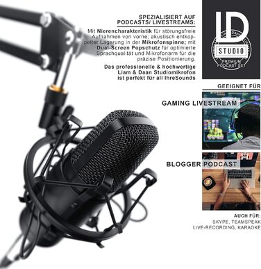 Конденсаторний мікрофон CSL з кріпленням XLR - Комплект для студії, запису вокалу, подкастів, стрімінгу та геймінгу, велика мембрана, 3.5mm jack, XLR кабель