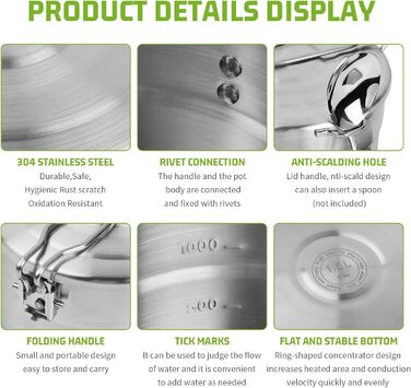 Набір кухонного посуду Anseom для кемпінгу, алюміній, складний, для 1-2 осіб, для туризму, риболовлі, пікніка