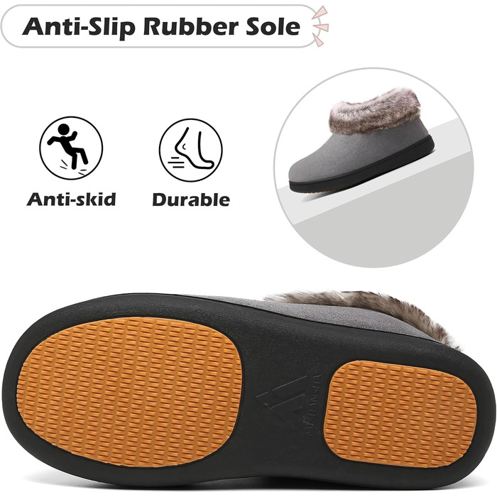 Жіночі теплі халапи з антиковзкою підошвою Mishansha, халапи з меморі-піною, плюшеві тапочки, розмір 36-43 EU (40 EU, сіре хутро)