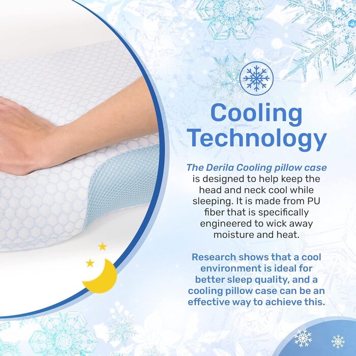 Ортопедична подушка для шиї та голови Derila з memory foam. Підходить для сну на боці, спині та животі. Оригінальна, з охолоджуючим чохлом, розмір King (60x34 см).