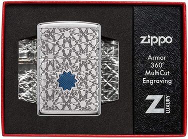 Zippo lighter with Arabic star pattern, high-gloss chrome finish, 49076, High-gloss chrome star, One Size