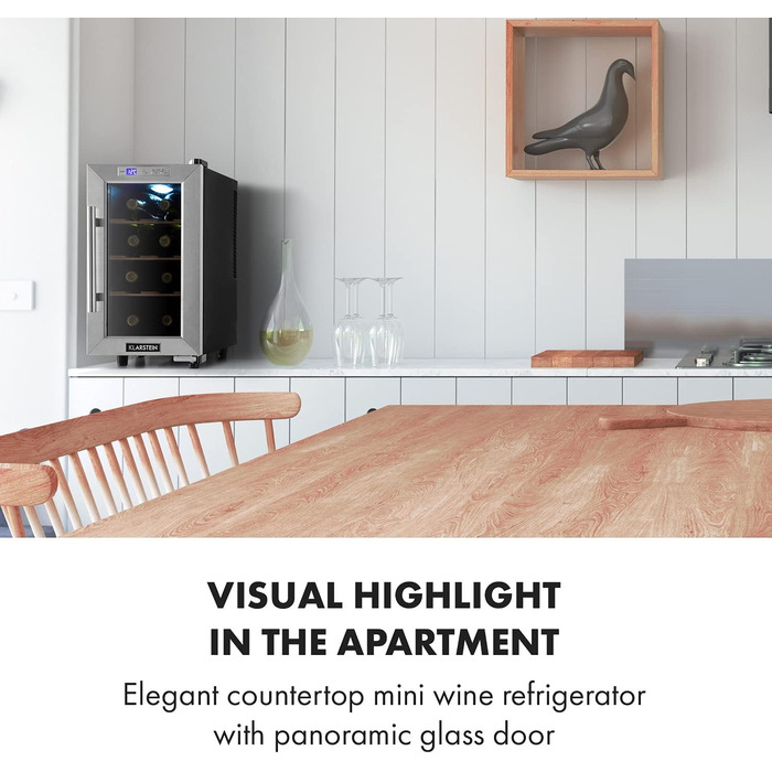 Klarstein Wine & Beverage Refrigerator - Slim Design, 1-Zone, Glass Door, Outdoor Ready, UV Protection, 8-Bottle Capacity