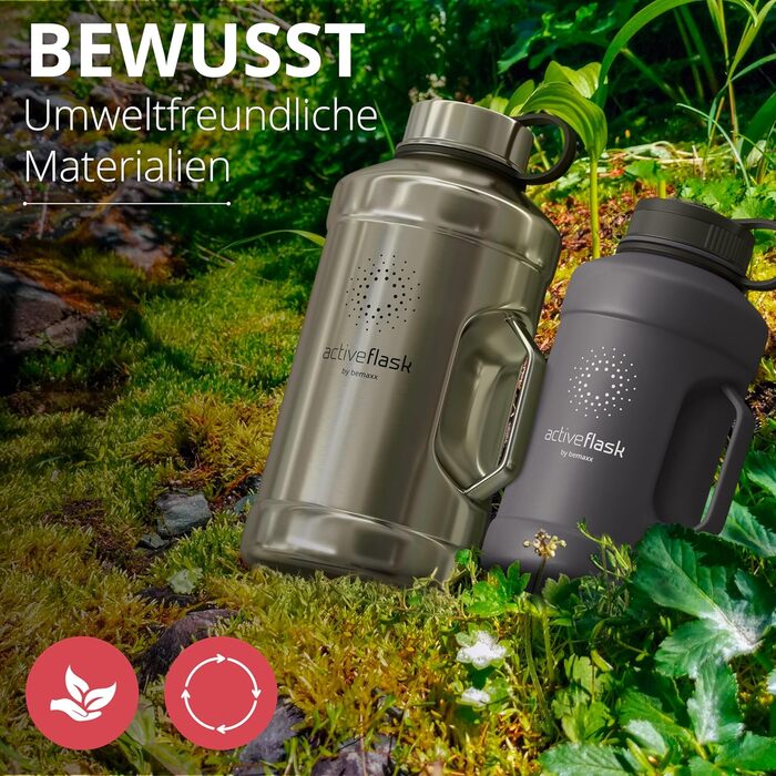 Спортивна пляшка з нержавіючої сталі ACTIVE FLASK 2,2 л із соломинкою, 3 кришки, BPA-free, герметична, для газованої води, чорна, для спорту, фітнесу та активного відпочинку