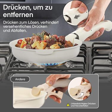 Набір посуду Fohere 16 предметів з керамічним антипригарним покриттям та знімними ручками, для індукційних плит, з кришками