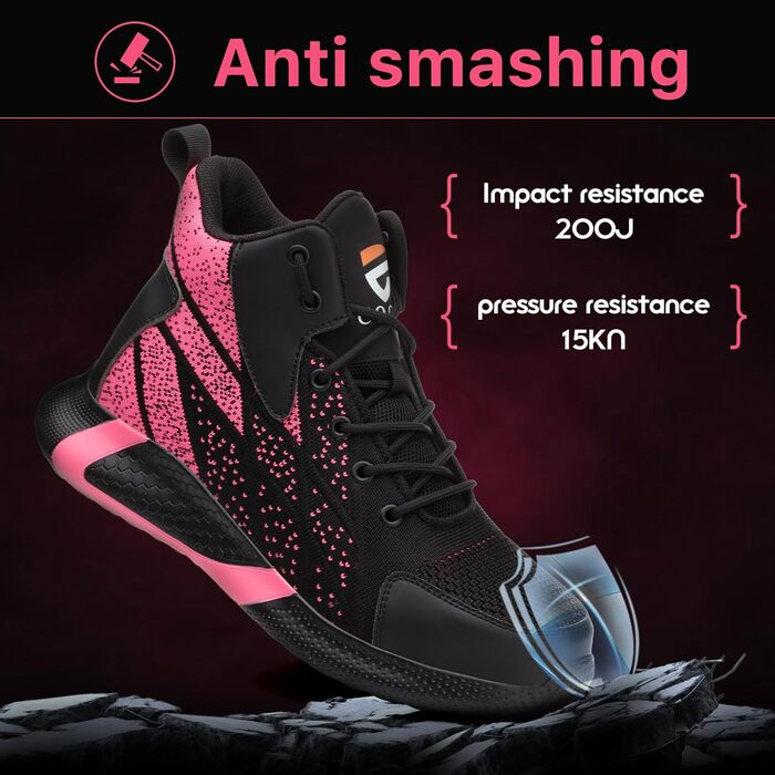 Черевики безпеки унісекс: легкі, дихаючі, з металевим підноском. Робочі черевики спортивного стилю, зелені (37-46 EU). Також доступні рожеві (37 EU)
