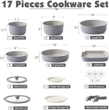 Набір посуду SENSARTE з керамічним покриттям (17 предметів) - антипригарне покриття, для всіх плит, безпечний, миється в посудомийній машині, можна використовувати в духовці
