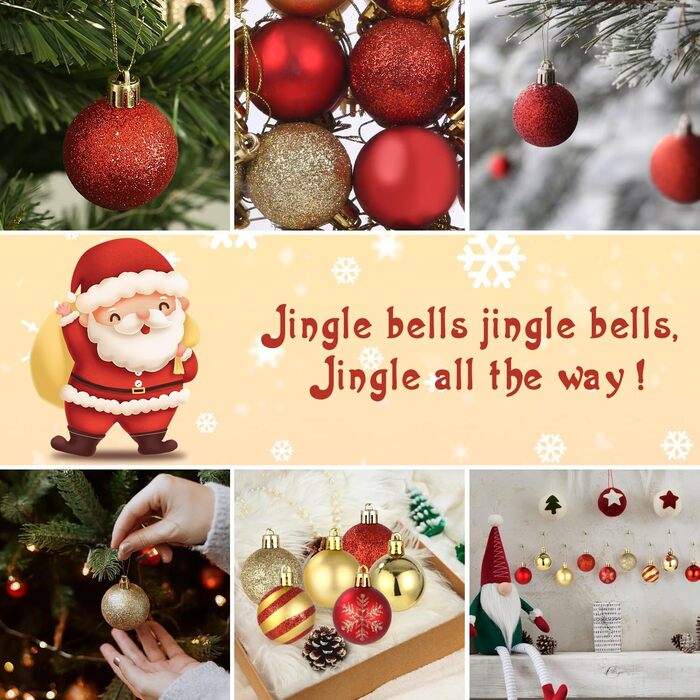 Набір ялинкових прикрас 50 шт. Червоні та золоті кулі для ялинки, міцний пластик, з гачками, для дому та саду
