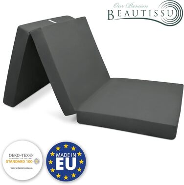 Складний матрац Beautissu Campix 90x200 см, гостьове ліжко, туристичний матрац із ручкою, знімний чохол, антрацит